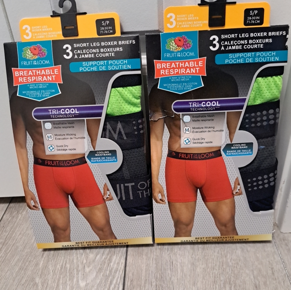 2 New Packs Of 3 Pairs Of Fruit of the Loom Breathable Short Leg Boxer Briefs; S